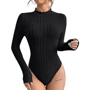 NEW Mock Turtle Neck Bishop Sleeve Slim fit T Shirt Tops Bodysuit L
